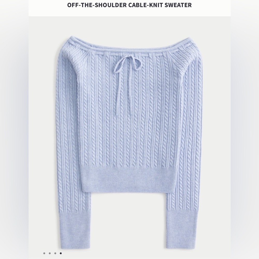 Hollister Light Blue Off-the-Shoulder Cable Knit Sweater